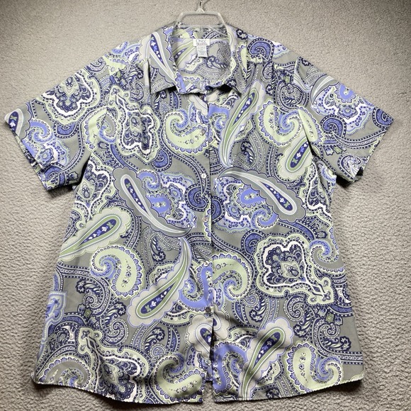 VTG Only Necessities Top Women's Plus 2X Purple Paisley Button Up Grandma Core - Picture 1 of 13